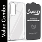 For Vivo V70 FE Combo with Back Cover and 9H Tempered Glass (Lifetime Anti-Yellow | Sleek Hard Crystal | Oleophobic Coating Screen Glass)