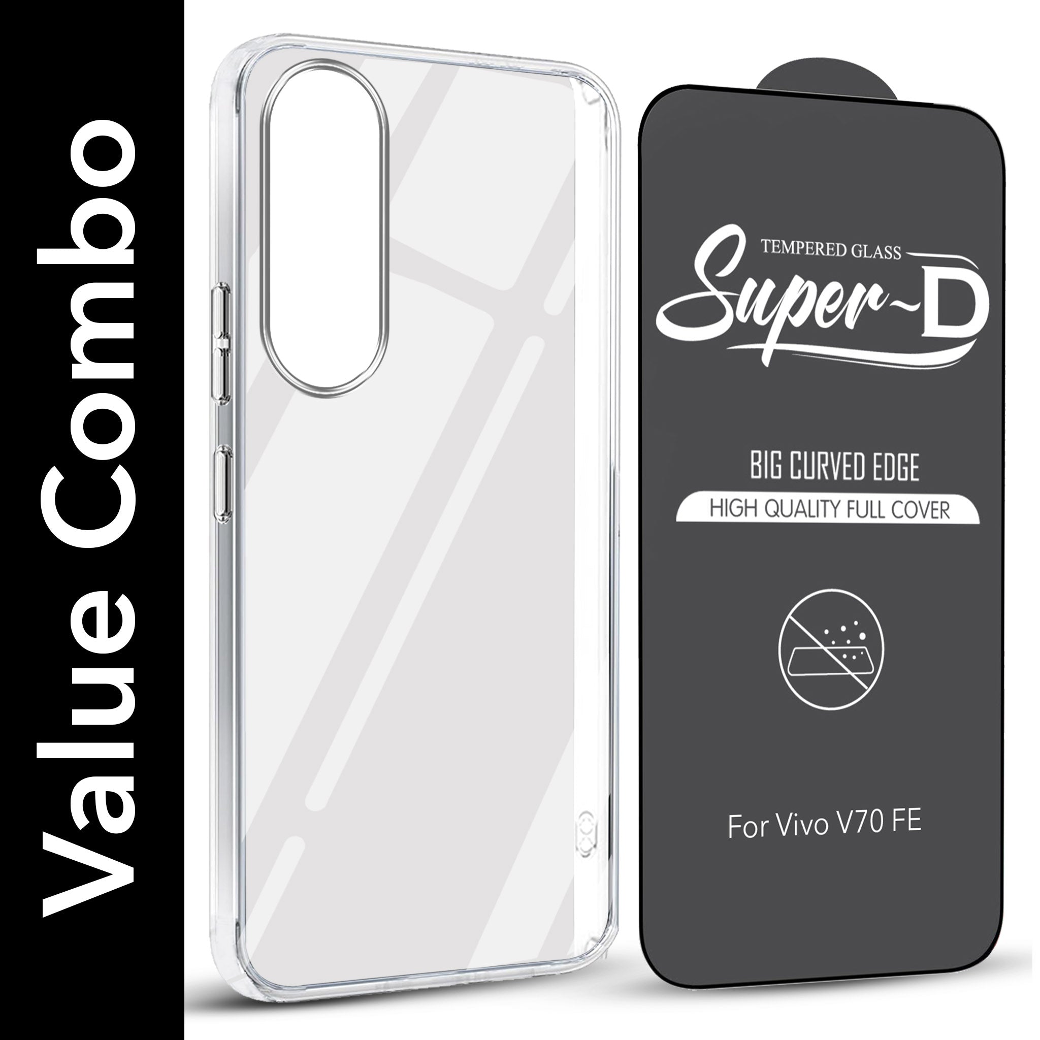 For Vivo V70 FE Combo with Back Cover and 9H Tempered Glass (Lifetime Anti-Yellow | Sleek Hard Crystal | Oleophobic Coating Screen Glass)