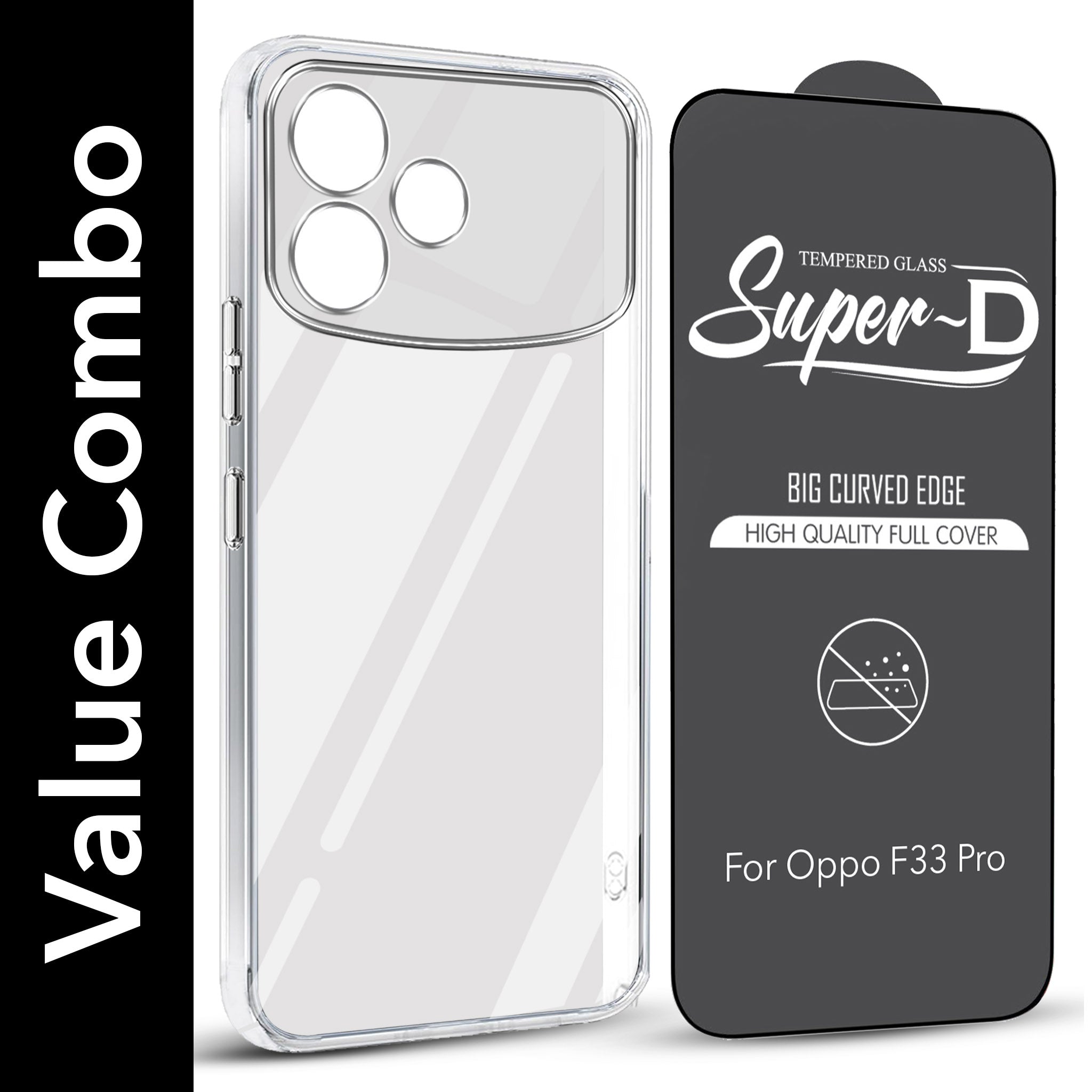 For Oppo F33 Pro Combo with Back Cover and 9H Tempered Glass (Lifetime Anti-Yellow | Sleek Hard Crystal | Oleophobic Coating Screen Glass)
