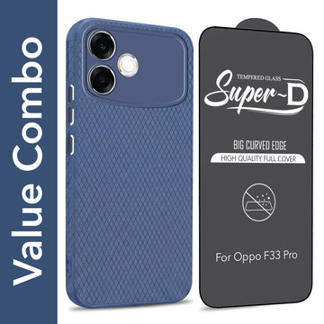 For Oppo F33 Pro 5G Combo with Back Cover and 9H Tempered Glass (Liquid Silicone | Camera Protection | Oleophobic Coating Screen Glass)