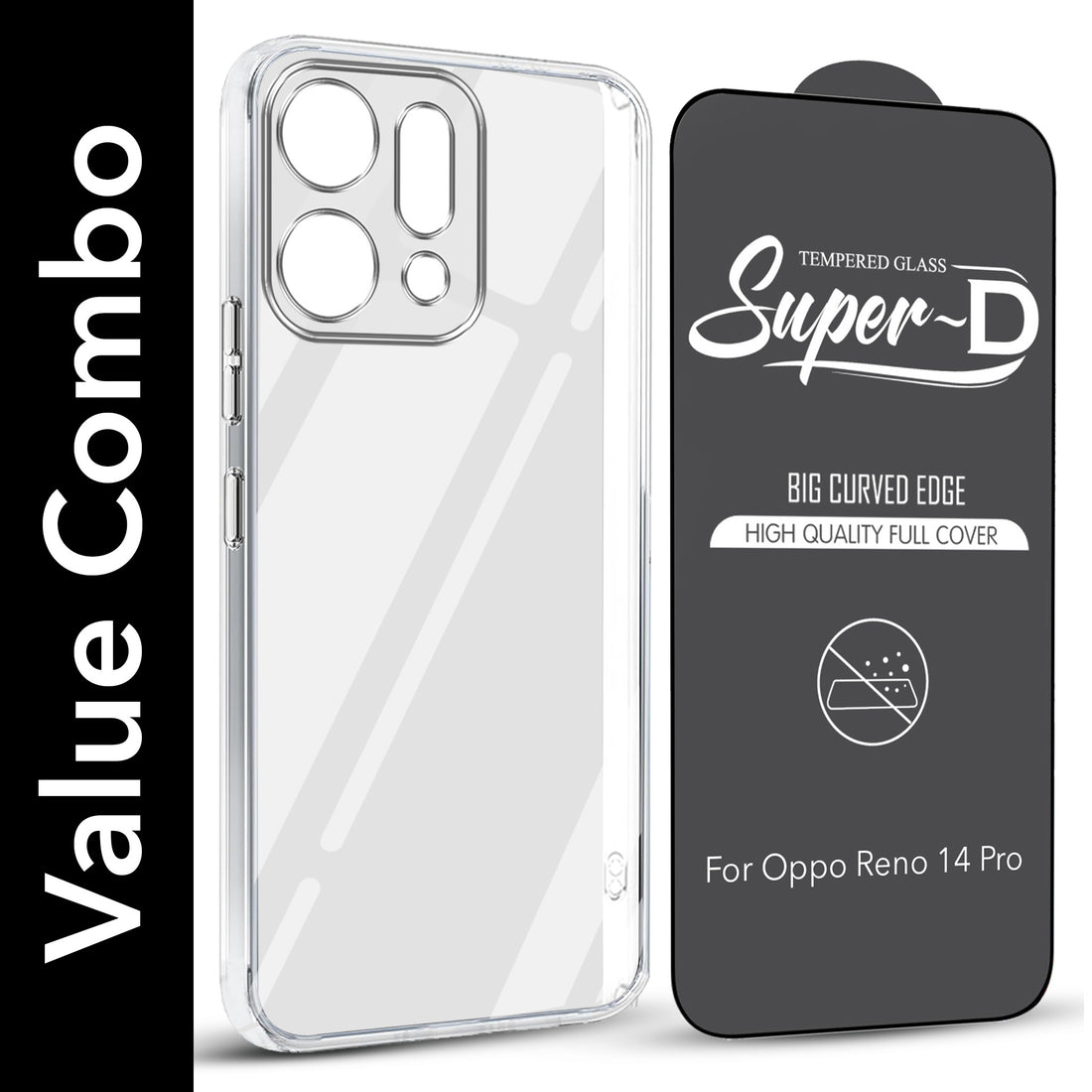 For Oppo Reno14 Pro 5G | Oppo Reno 14 Pro 5G Combo with Back Cover and 9H Tempered Glass (Lifetime Anti-Yellow | Sleek Hard Crystal | Oleophobic Coating Screen Glass)
