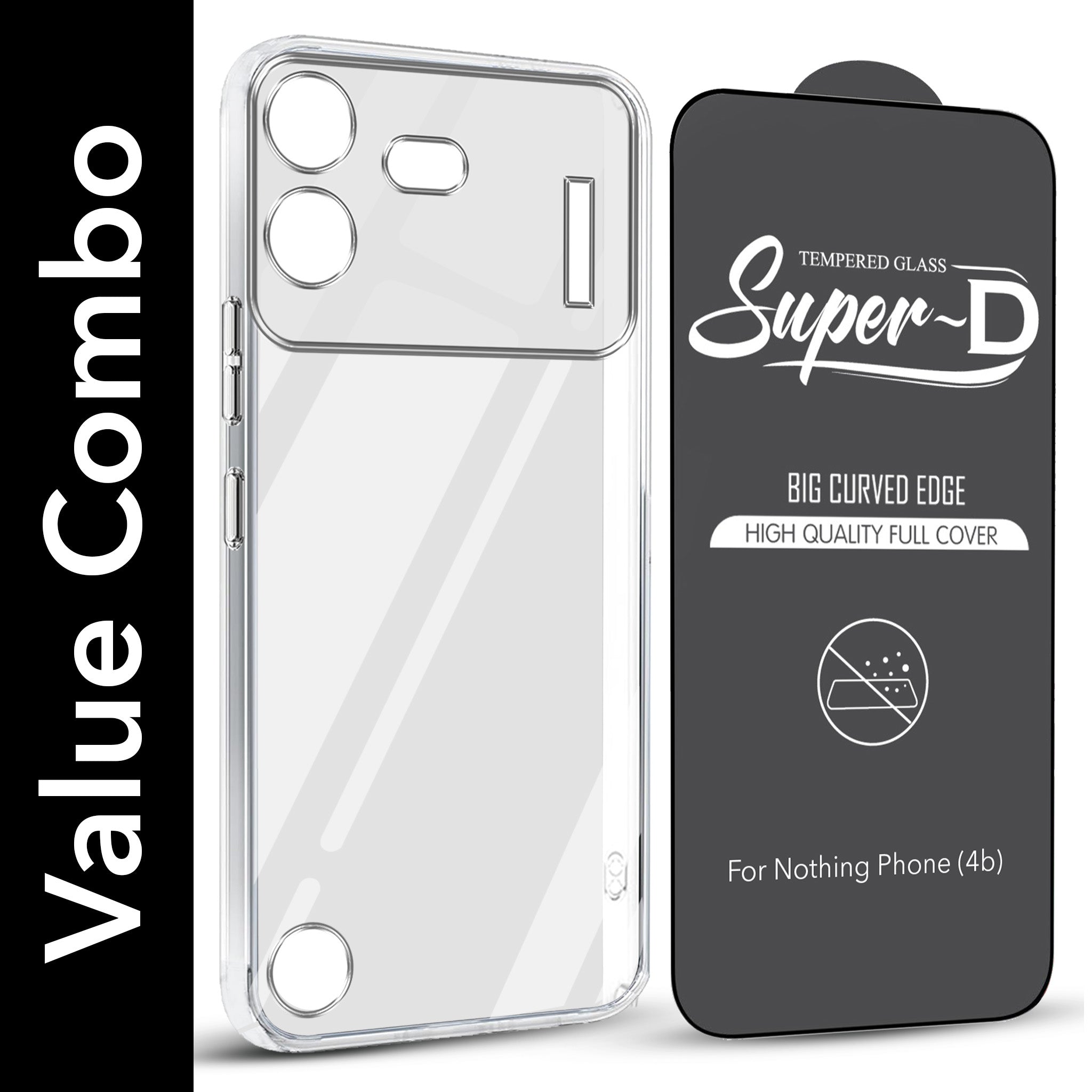 For Nothing Phone 4B 5G Combo with Back Cover and 9H Tempered Glass (Lifetime Anti-Yellow | Sleek Hard Crystal | Oleophobic Coating Screen Glass)