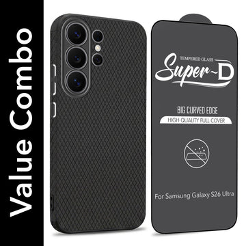 For Samsung Galaxy S26 Ultra Combo with Back Cover and 9H Tempered Glass (Liquid Silicone | Camera Protection | Oleophobic Coating Screen Glass)