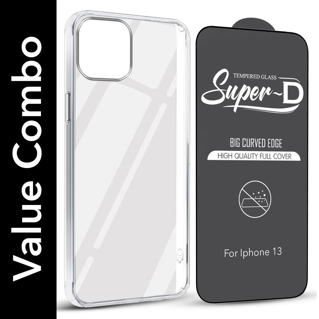 For Apple iPhone 13 Combo with Back Cover and 9H Tempered Glass (Lifetime Anti-Yellow | Sleek Hard Crystal | Oleophobic Coating Screen Glass)