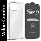 For Apple iPhone 13 Combo with Back Cover and 9H Tempered Glass (Lifetime Anti-Yellow | Sleek Hard Crystal | Oleophobic Coating Screen Glass)
