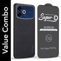 For Oppo F33 Pro 5G Combo with Back Cover and 9H Tempered Glass (Textured Grip Design | Micro-Fiber Cloth Inside | Oleophobic Coating Screen Glass)