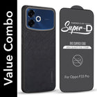 For Oppo F33 Pro 5G Combo with Back Cover and 9H Tempered Glass (Textured Grip Design | Micro-Fiber Cloth Inside | Oleophobic Coating Screen Glass)