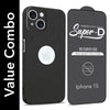 For Apple iPhone 15 Combo with Back Cover and 9H Tempered Glass (Liquid Silicone | Camera Protection | Oleophobic Coating Screen Glass)
