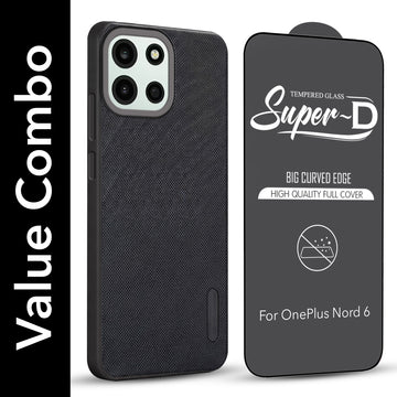 For Oneplus Nord 6 Combo (Textured Grip Design | Micro-Fiber Cloth Inside | Oleophobic Coating Screen Glass)
