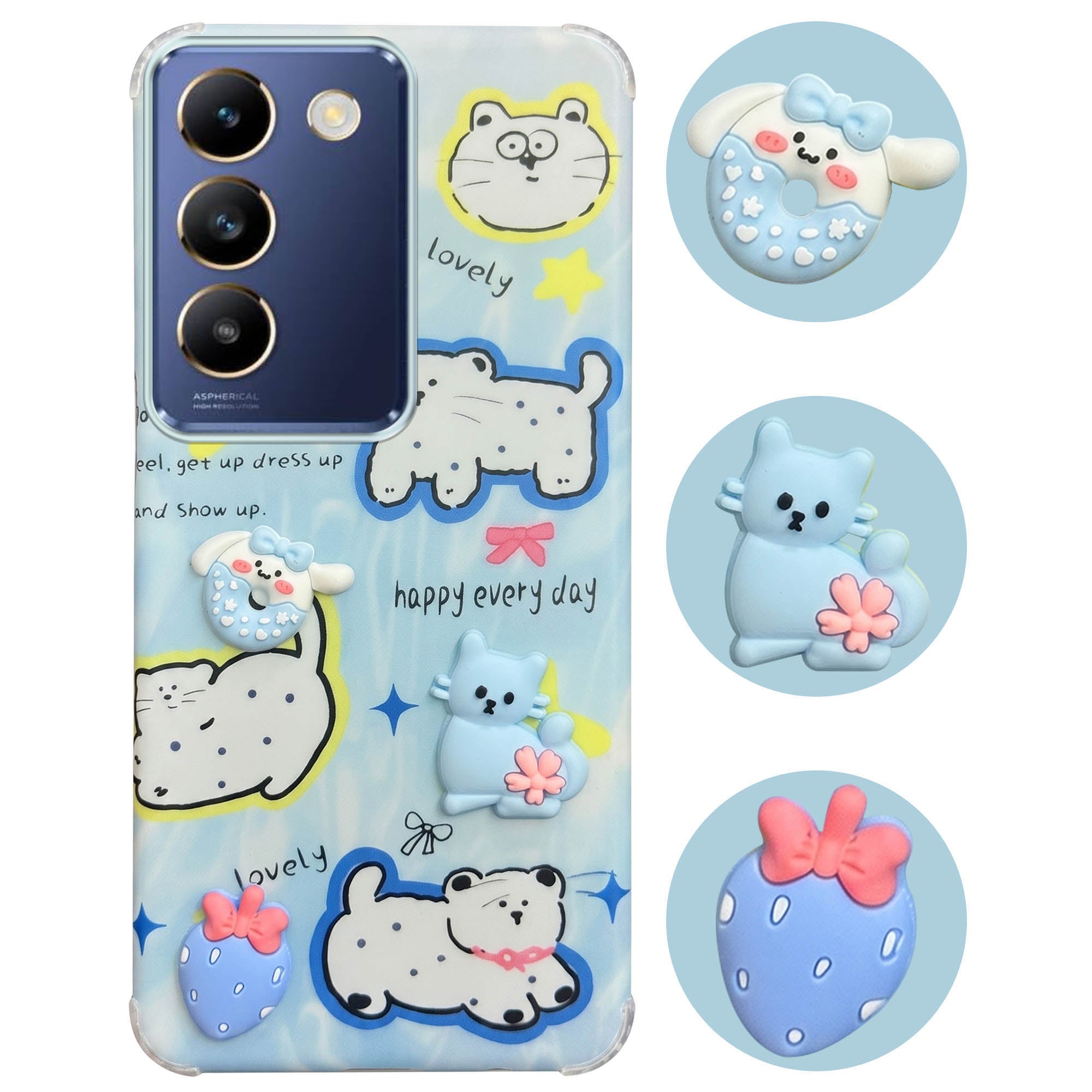 For Vivo T3 5G Back Cover Case (3D Cute Cartoons | Hard Back Side Soft | Matte Premium Finish | HD Printing)
