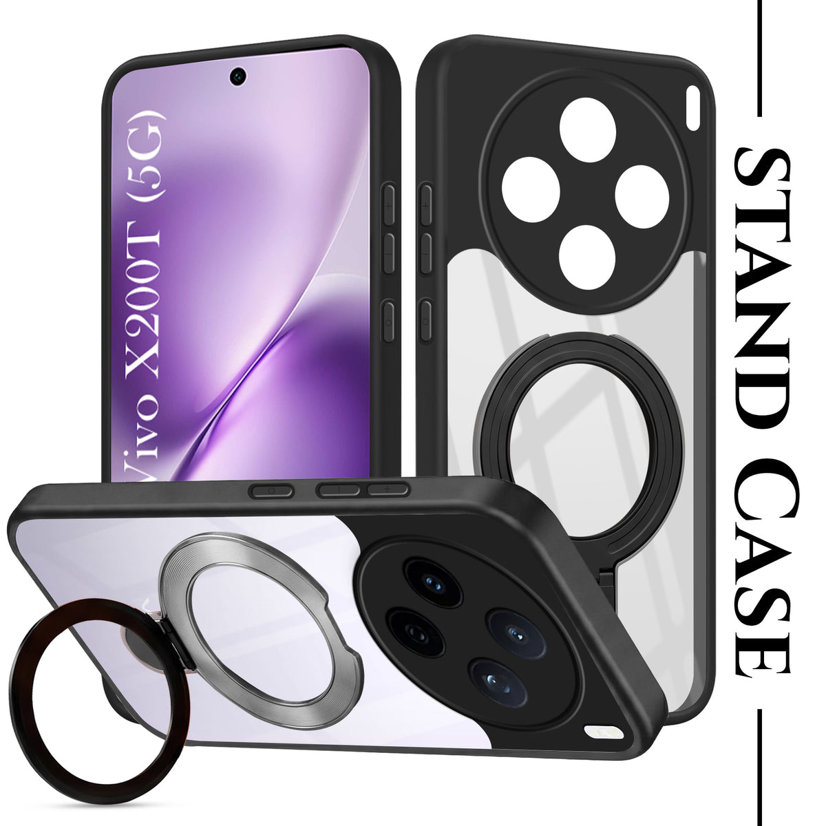 For Vivo X200T Back Cover Case (Kick Stand Ring Holder | Life time Anti Yellow | Camera Protection)