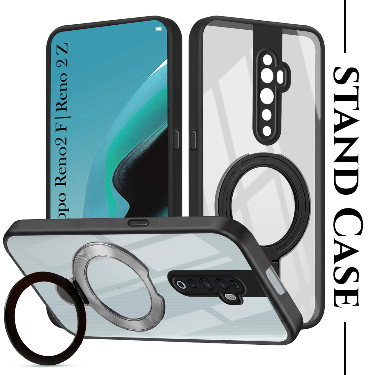 For Oppo Reno2 Z | Reno 2Z | Reno 2F | 2 F Back Cover Case (Kick Stand Ring Holder | Life time Anti Yellow | Camera Protection)