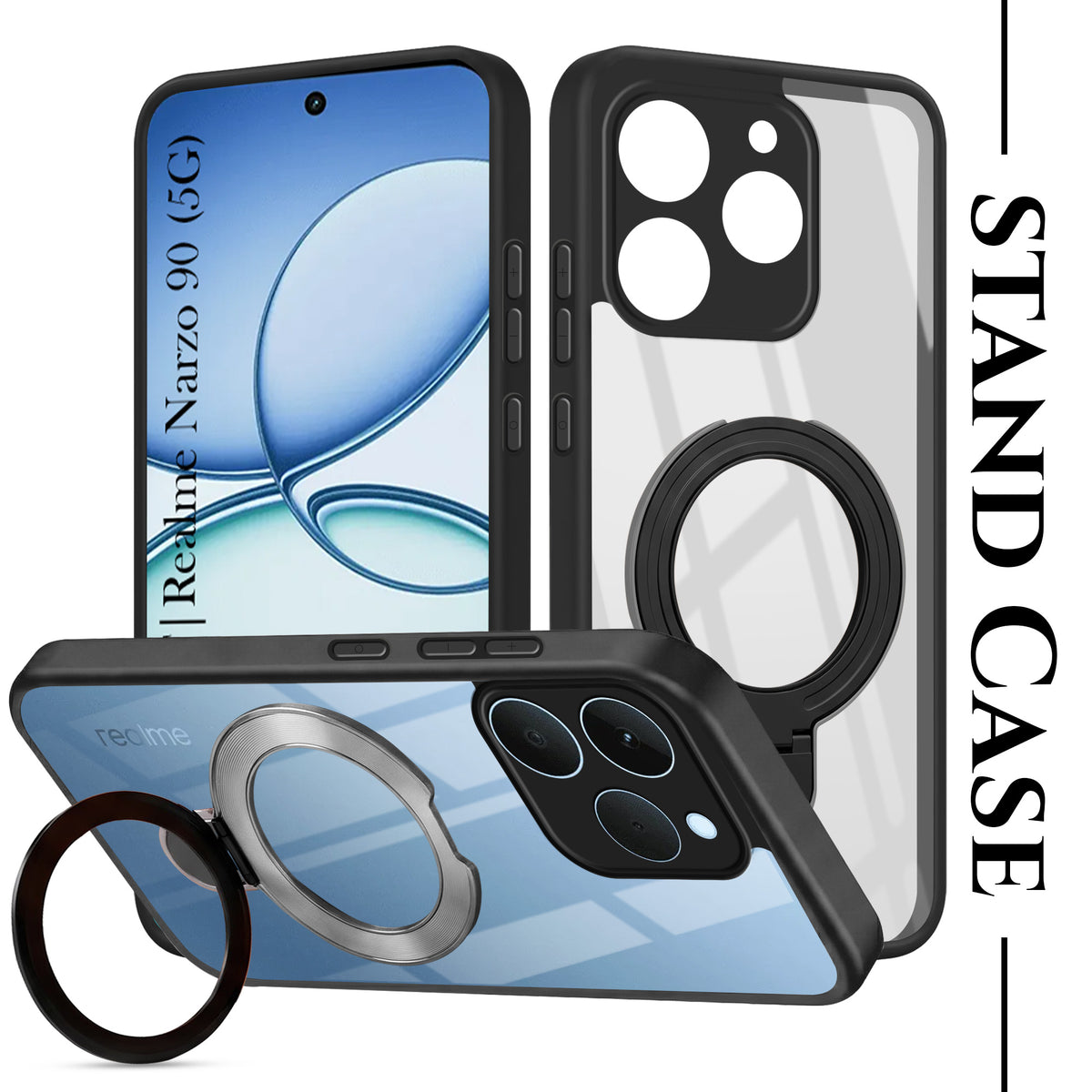 For Realme 15T | Realme Narzo 90 Back Cover Case (Kick Stand Ring Holder | Life time Anti Yellow | Camera Protection)