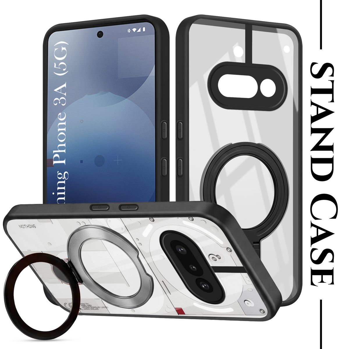 For Nothing Phone 3A Back Cover Case (Kick Stand Ring Holder | Life time Anti Yellow | Camera Protection)