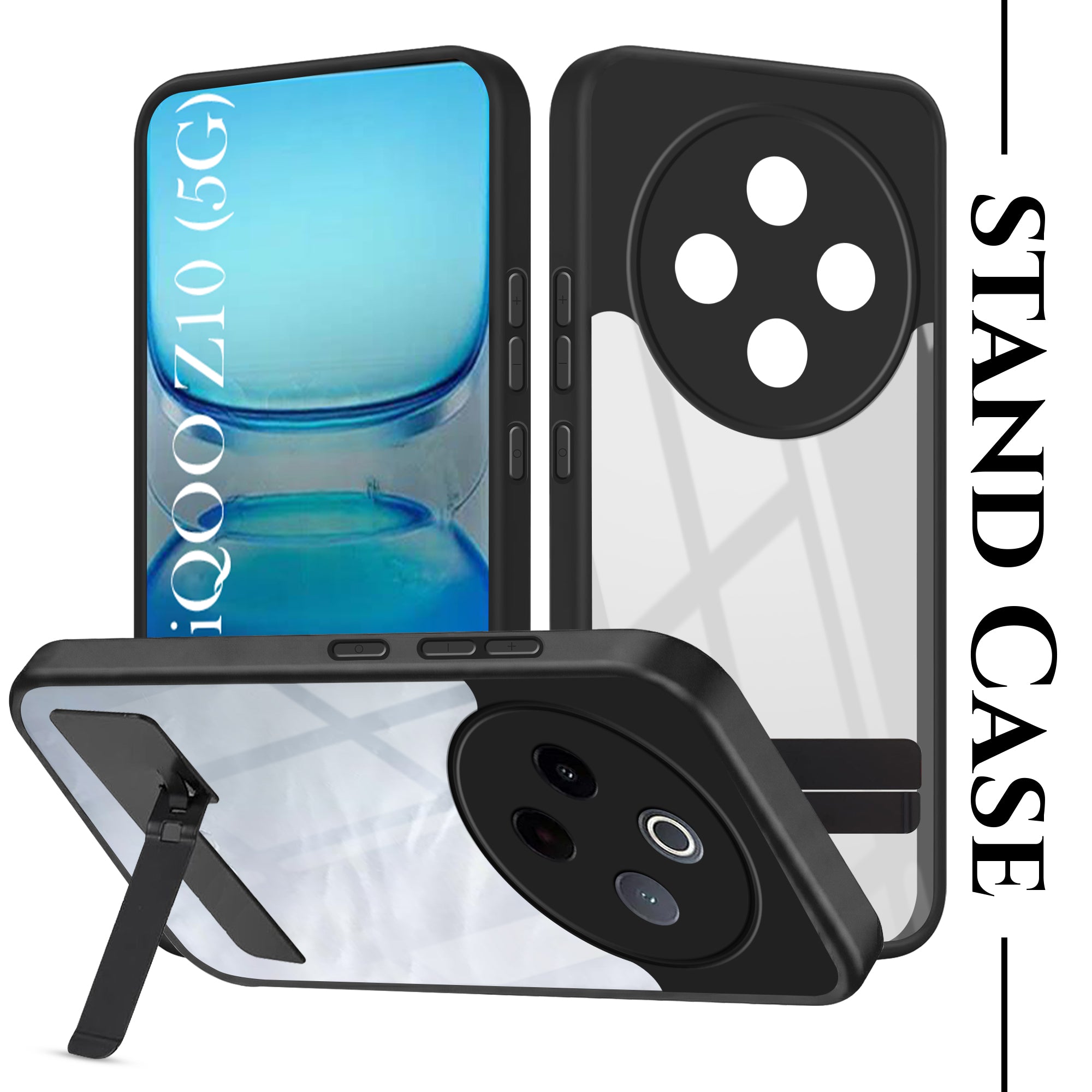 For Vivo iQOO Z10 Back Cover Case (Built-in Stand | Lifetime Anti Yellow | Kickstand Shockproof | Camera Protection | MagSafe Compatible)