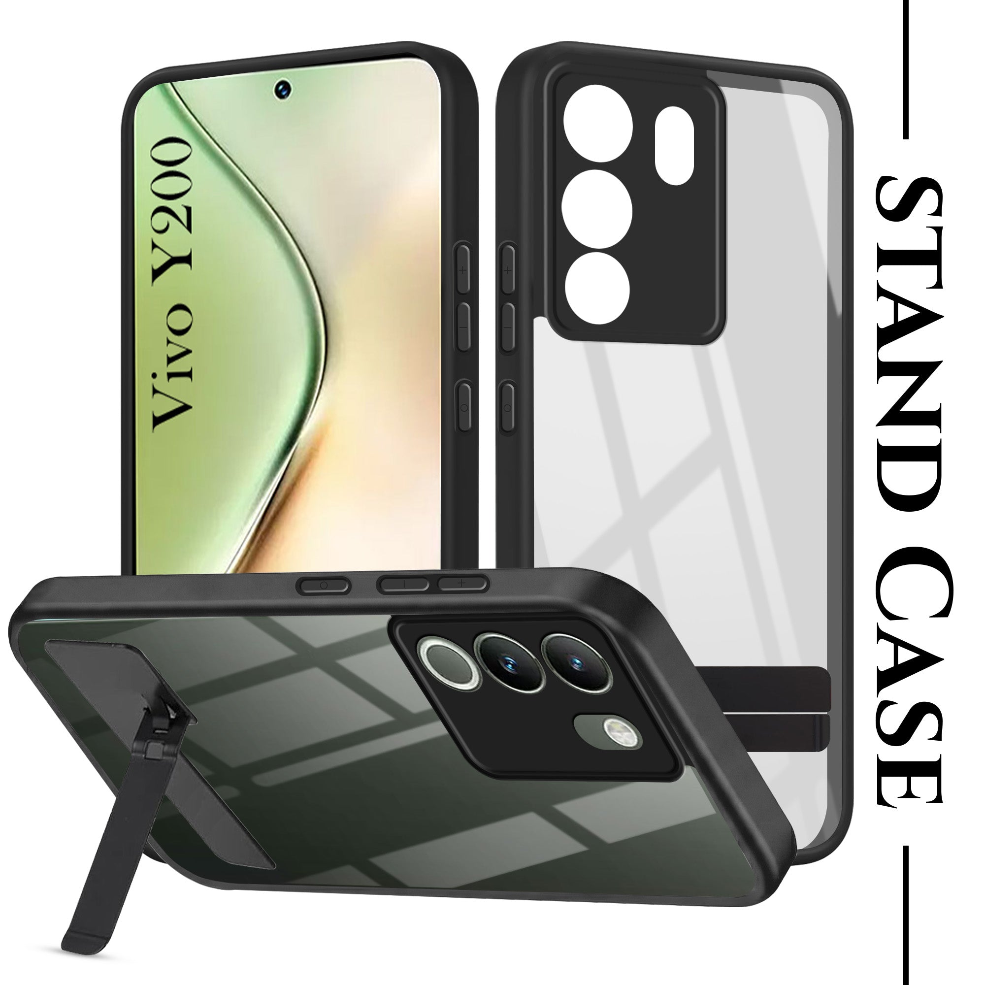 For Vivo Y200 Back Cover Case (Built-in Stand | Lifetime Anti Yellow | Kickstand Shockproof | Camera Protection | MagSafe Compatible)