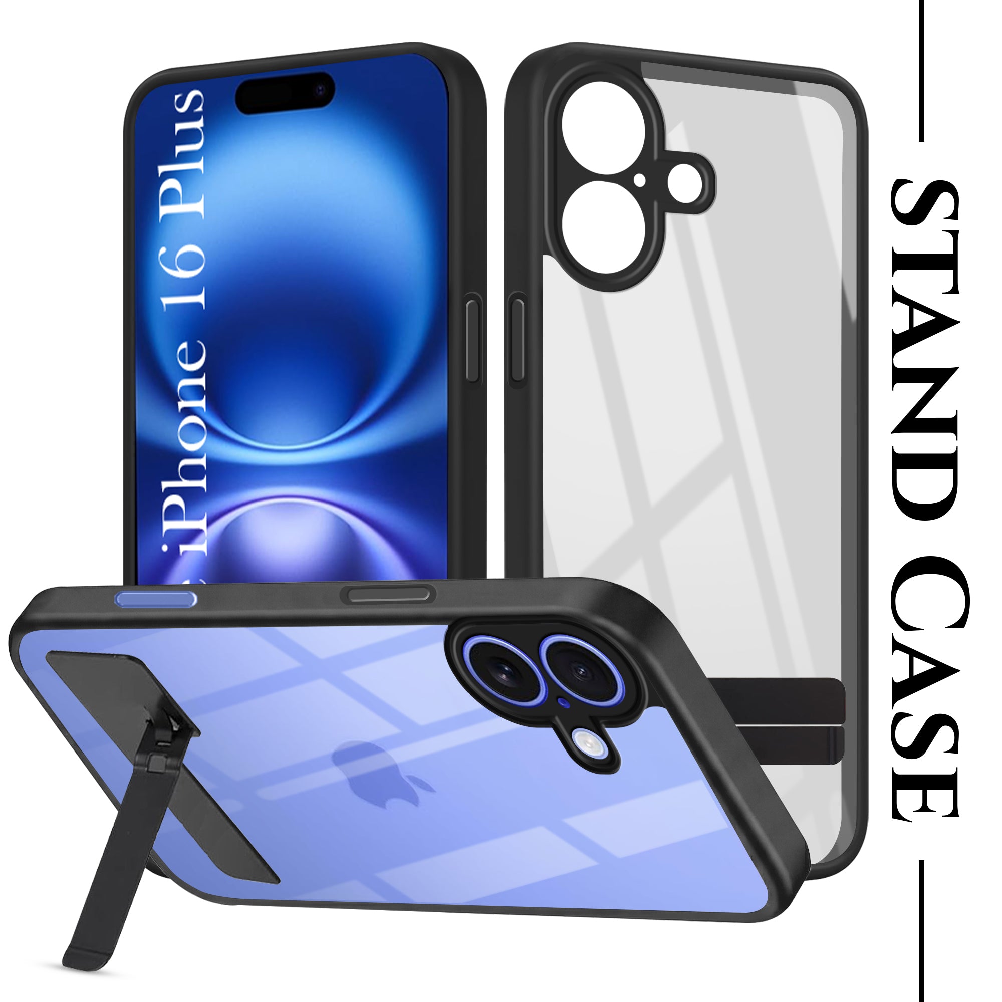 For Apple iPhone 16 Plus Back Cover Case (Built-in Stand | Lifetime Anti Yellow | Kickstand Shockproof | Camera Protection | MagSafe Compatible)