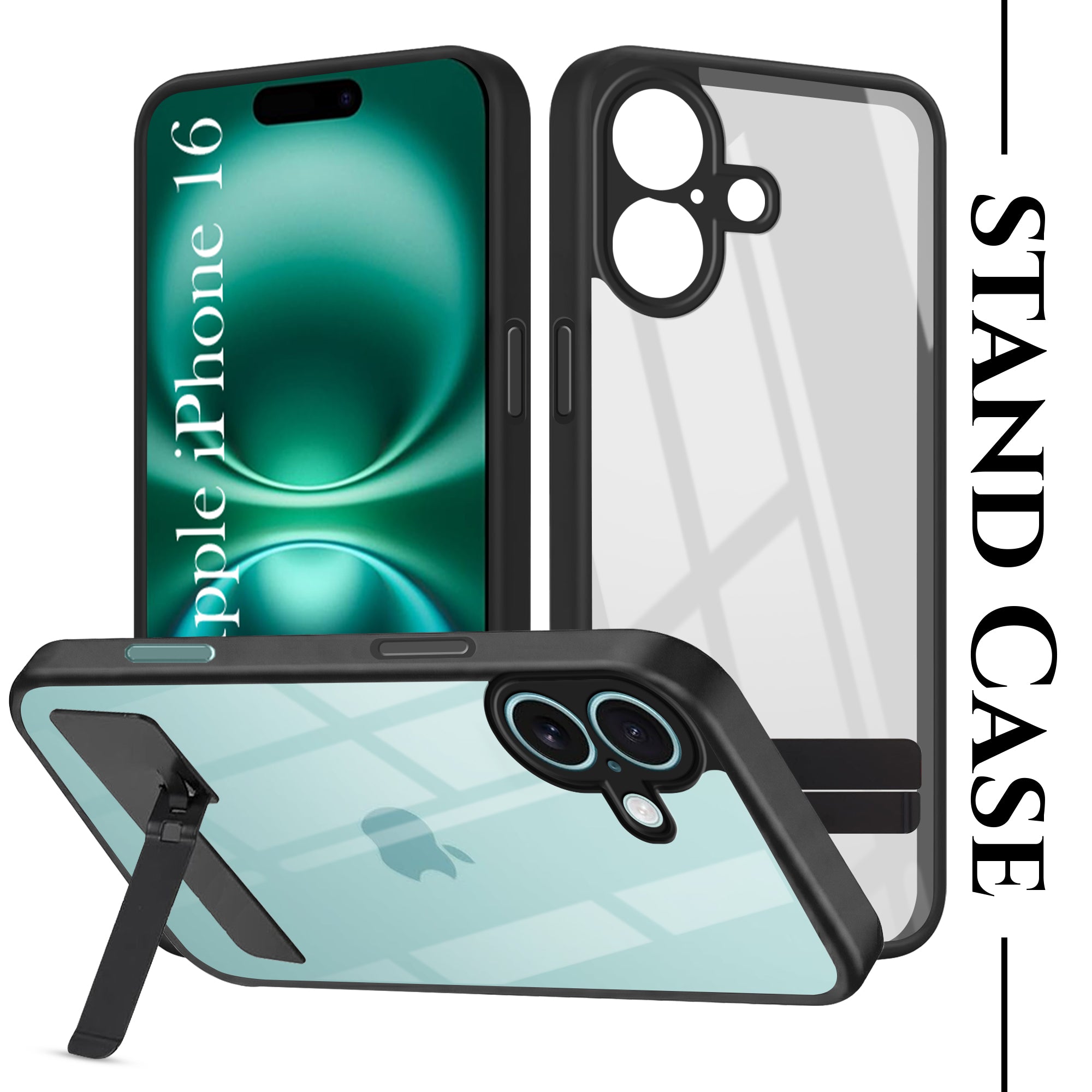 For Apple iPhone 16 Back Cover Case (Built-in Stand | Lifetime Anti Yellow | Kickstand Shockproof | Camera Protection | MagSafe Compatible)