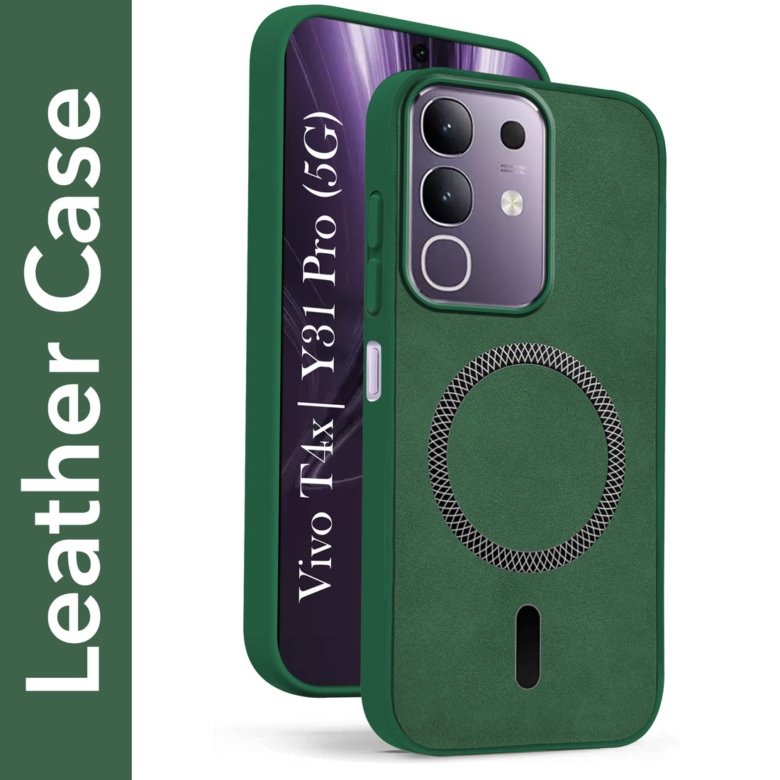 For Vivo T4x | Vivo Y31 Pro Back Cover Case Leather Finish (MagSafe Compatible Wireless Charging | Soft Touch | Camera Bump Protection)