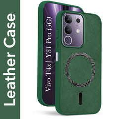 For Vivo T4x | Vivo Y31 Pro Back Cover Case Leather Finish (MagSafe Compatible Wireless Charging | Soft Touch | Camera Bump Protection)