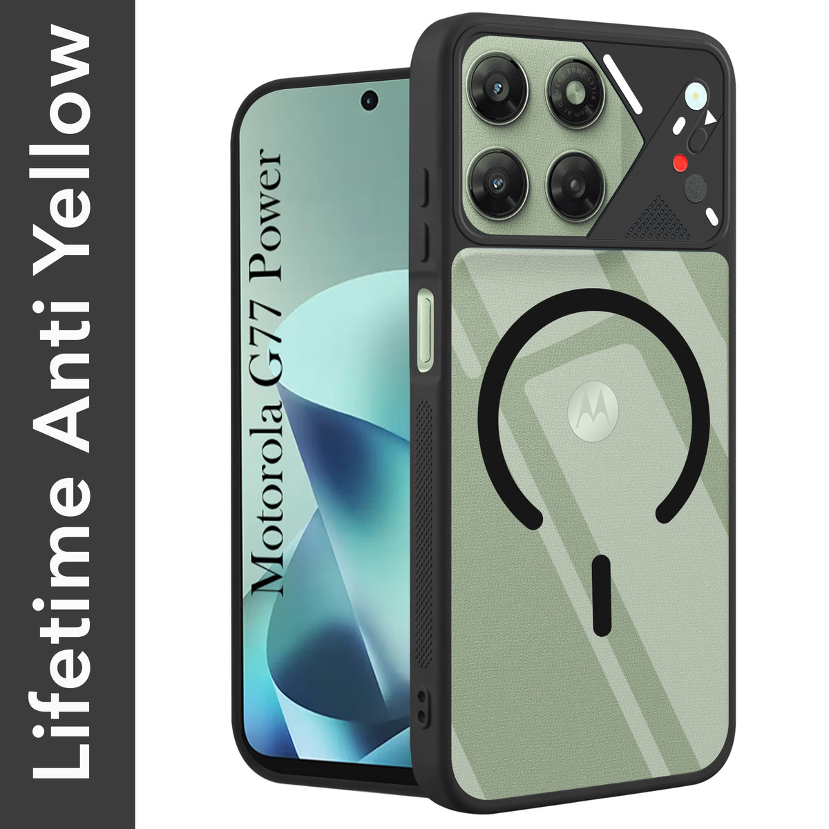 For Motorola Moto G77 Power Back Cover Case Lifetime Anti-Yellow Clear (Camera Protection | Side Grip | Wireless MagSafe Compatible)