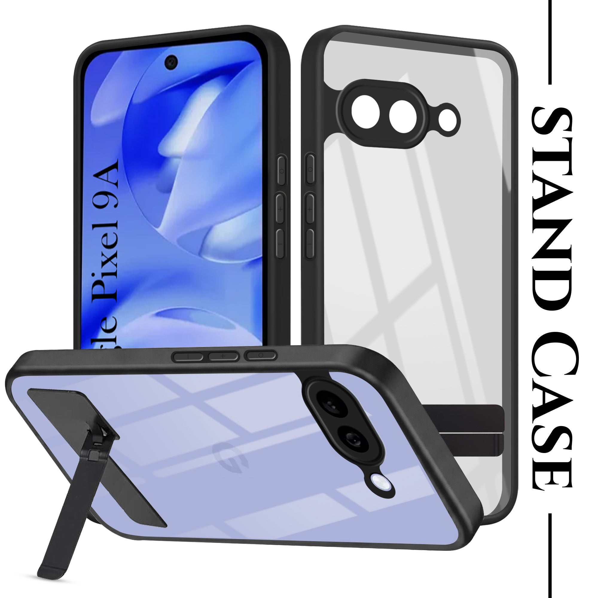 For Google Pixel 9A Back Cover Case (Built-in Stand | Lifetime Anti Yellow | Kickstand Shockproof | Camera Protection | MagSafe Compatible)