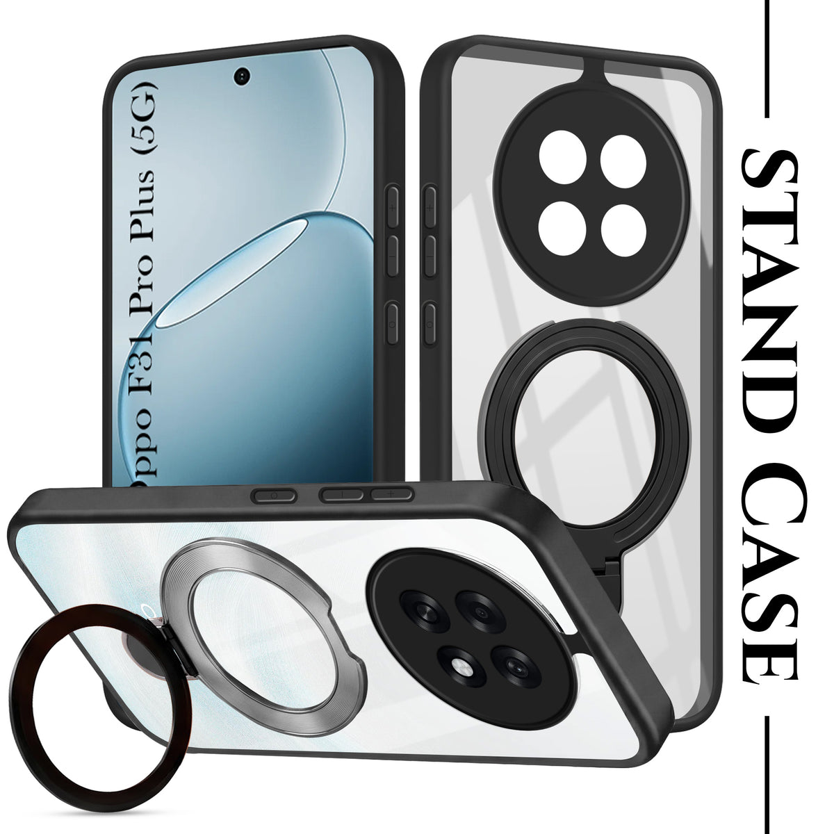 For Oppo F31 Pro Plus Back Cover Case (Kick Stand Ring Holder | Life time Anti Yellow | Camera Protection)