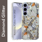 For Samsung Galaxy S24 Back Cover Case (Luxury Floral Glitter Cute Butterfly | Diamond Studded Camera Bump | Girls & Women Design)