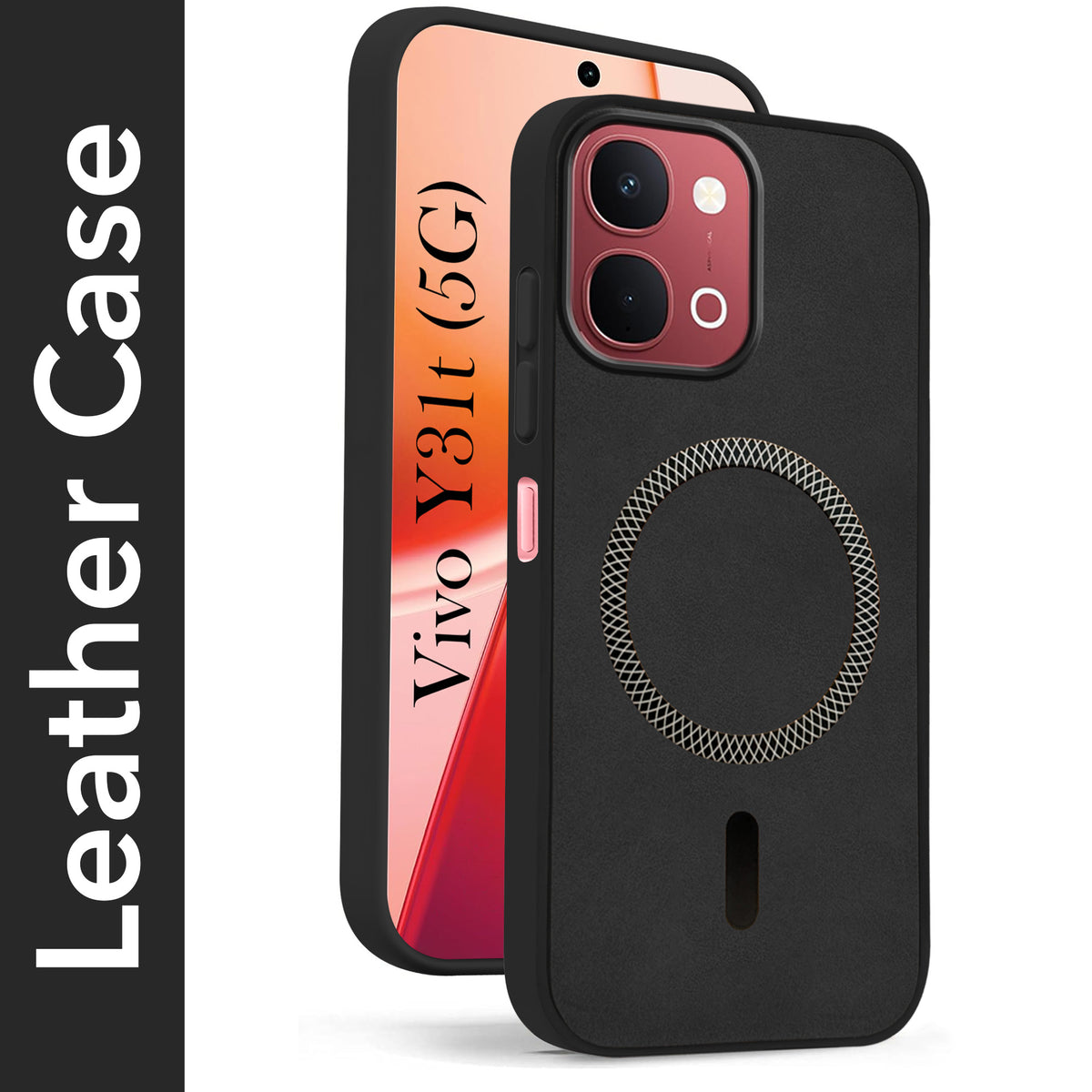For Vivo Y31T 5G Back Cover Case Leather Finish (MagSafe Compatible Wireless Charging | Soft Touch | Camera Bump Protection)