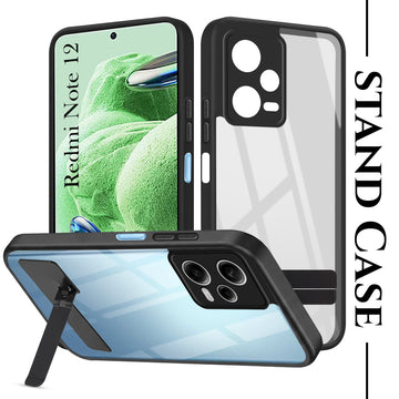 For Redmi Note 12 5G Back Cover Case (Built-in Stand | Lifetime Anti Yellow | Kickstand Shockproof | Camera Protection | MagSafe Compatible)