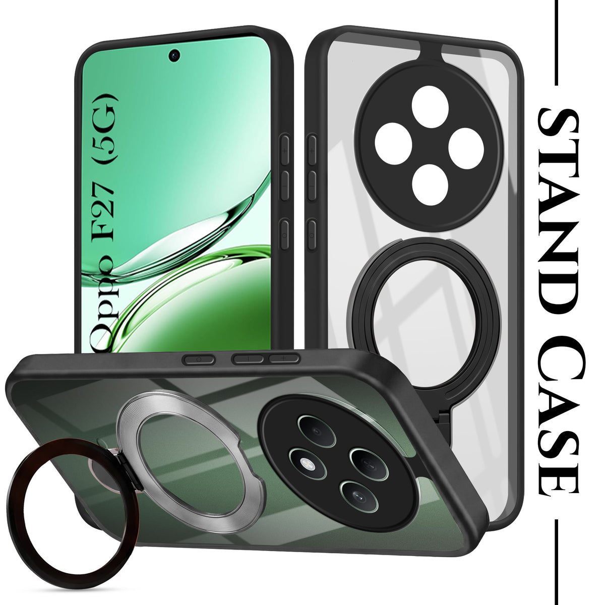For Oppo F27 5G Back Cover Case (Kick Stand Ring Holder | Life time Anti Yellow | Camera Protection)