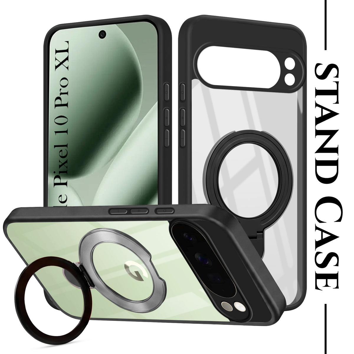 For Google Pixel 10 Pro XL Back Cover Case (Kick Stand Ring Holder | Life time Anti Yellow | Camera Protection)