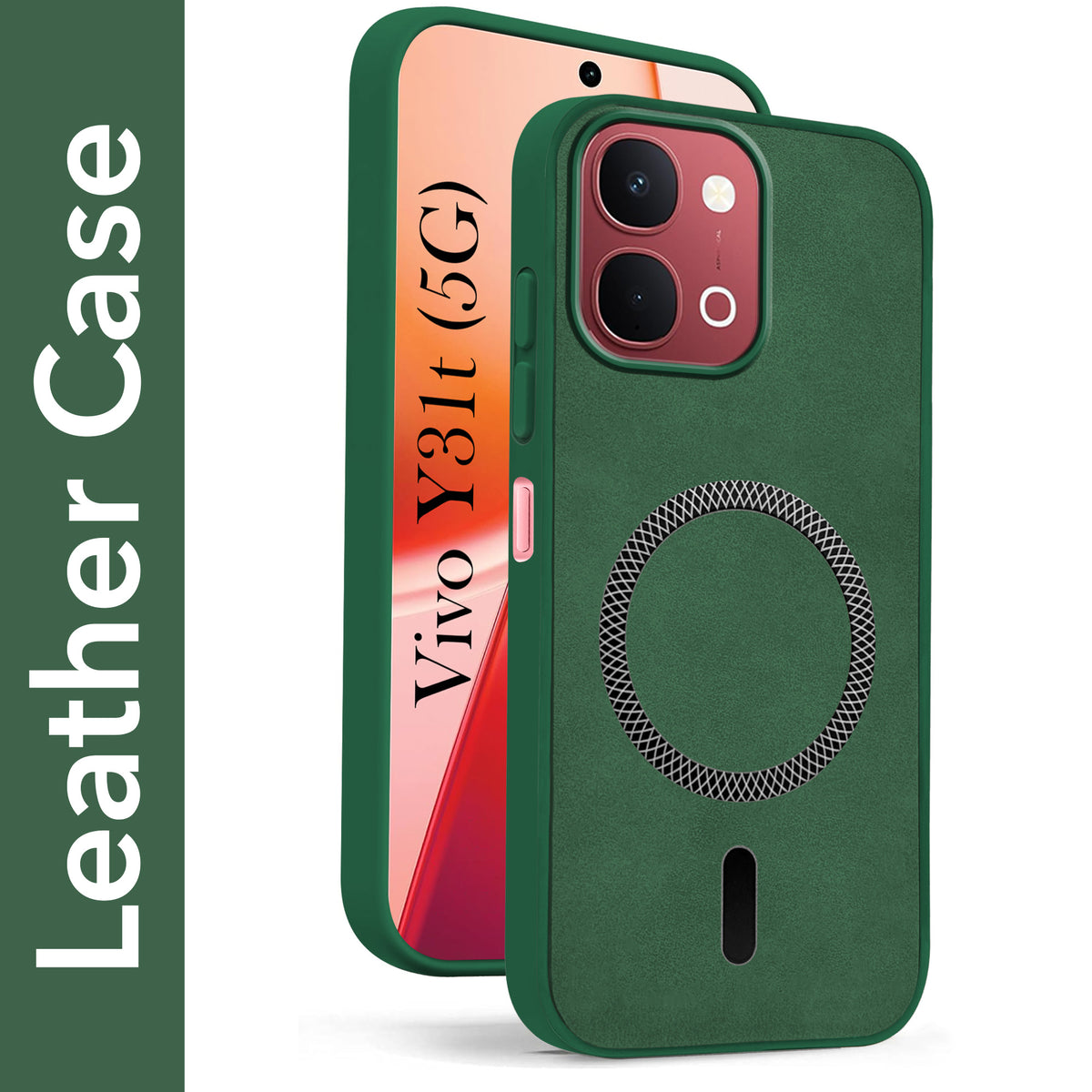 For Vivo Y31T 5G Back Cover Case Leather Finish (MagSafe Compatible Wireless Charging | Soft Touch | Camera Bump Protection)