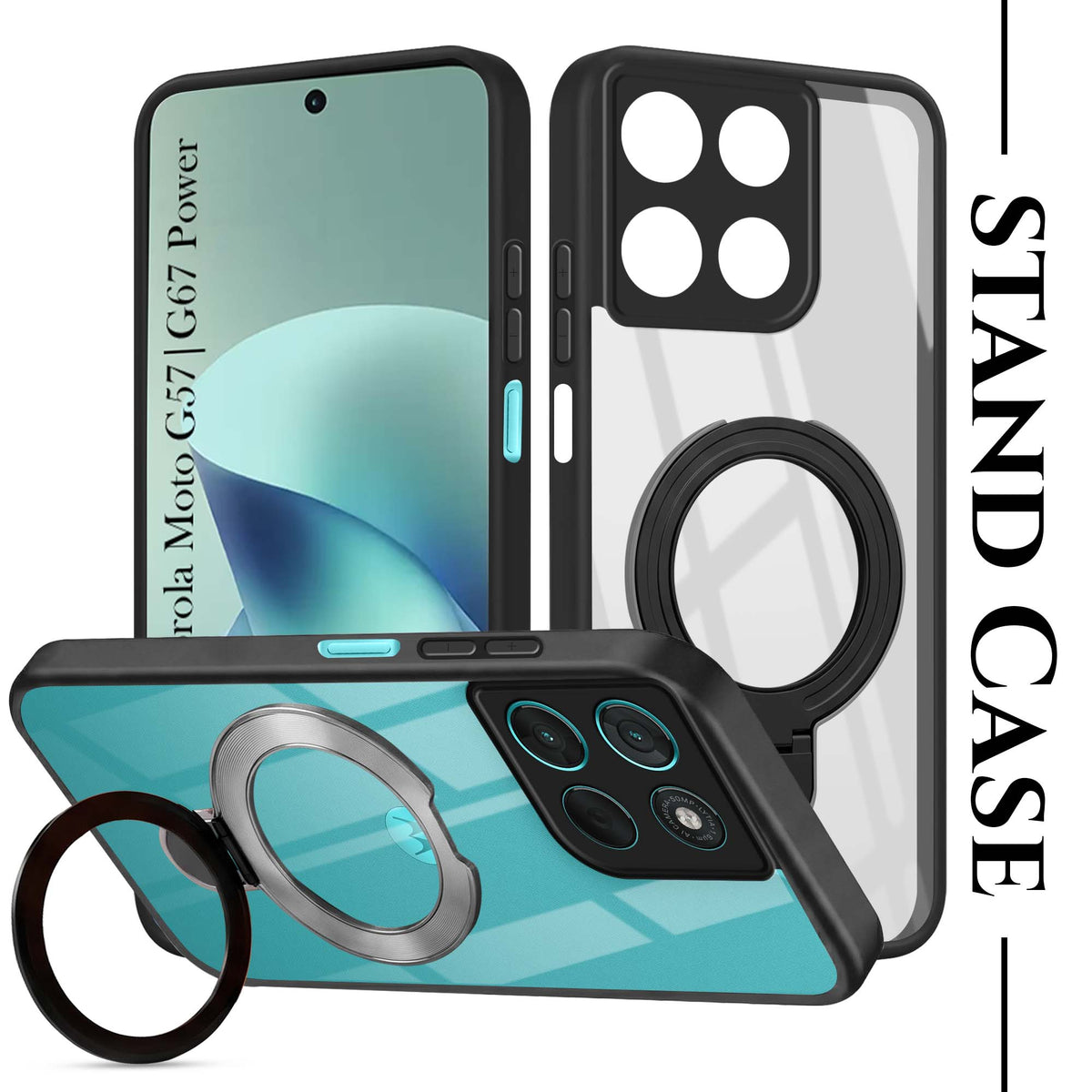 For Motorola Moto G67 Power | G57 Power Back Cover Case (Kick Stand Ring Holder | Life time Anti Yellow | Camera Protection)