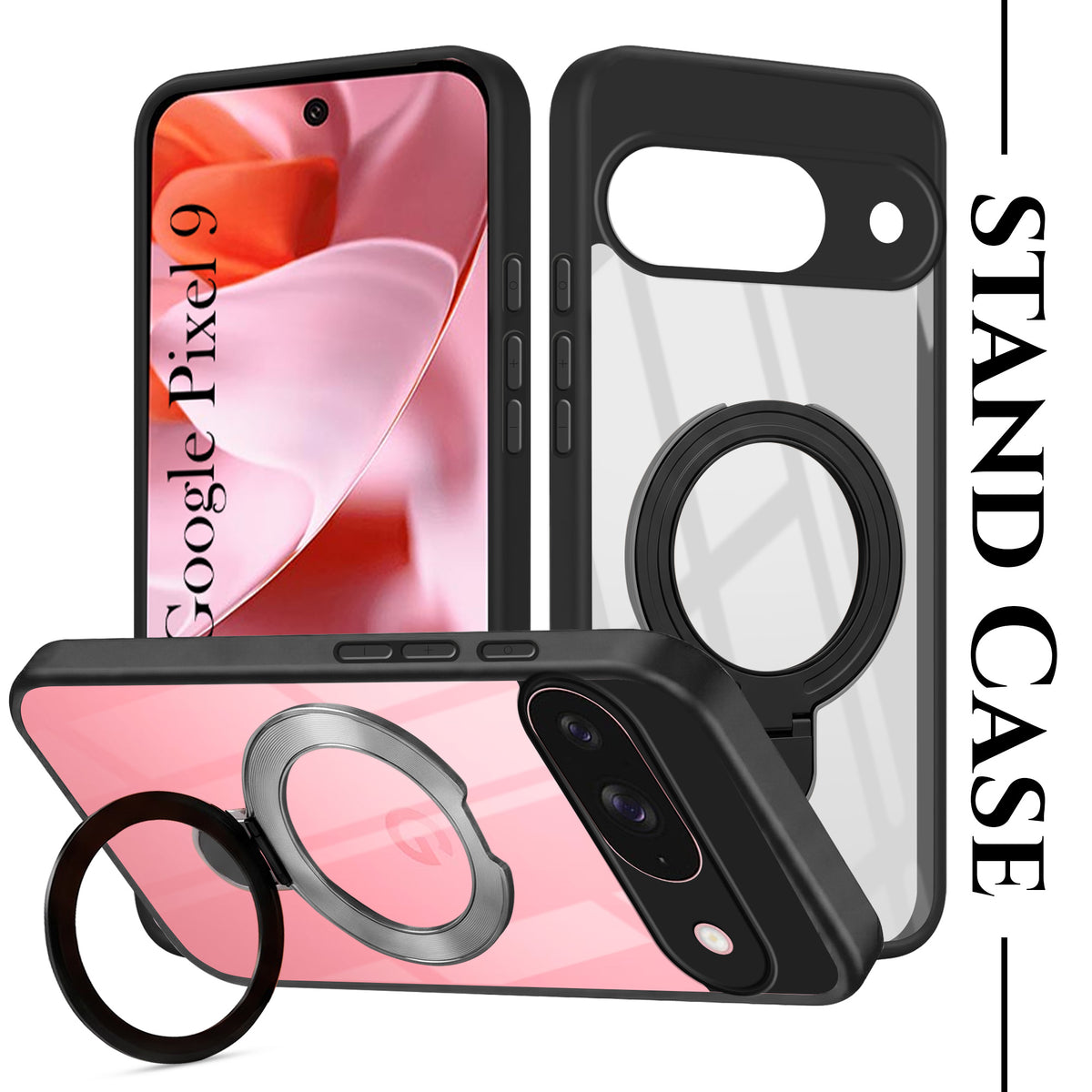 For Google Pixel 9 Back Cover Case (Kick Stand Ring Holder | Life time Anti Yellow | Camera Protection)