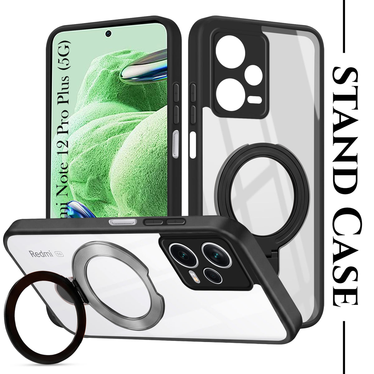 For Xiaomi Redmi Note 12 Pro Plus 5G Back Cover Case (Kick Stand Ring Holder | Life time Anti Yellow | Camera Protection)