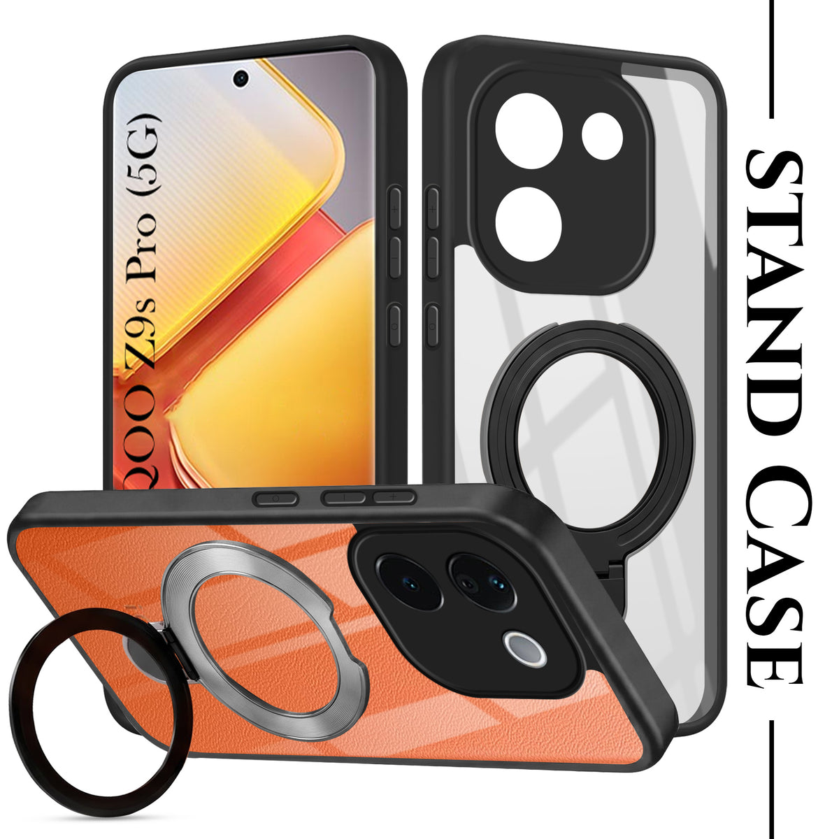 For Vivo iQOO Z9s Pro Back Cover Case (Kick Stand Ring Holder | Life time Anti Yellow | Camera Protection)