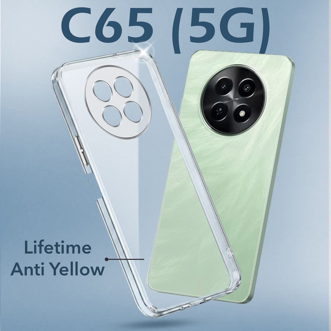 For Realme C65 5G Back Cover Case (Hard Anti Yellow Clear Case | Sleek Hard Crystal Clear | Drop & Camera Protection | Shockproof Polycarbonate)