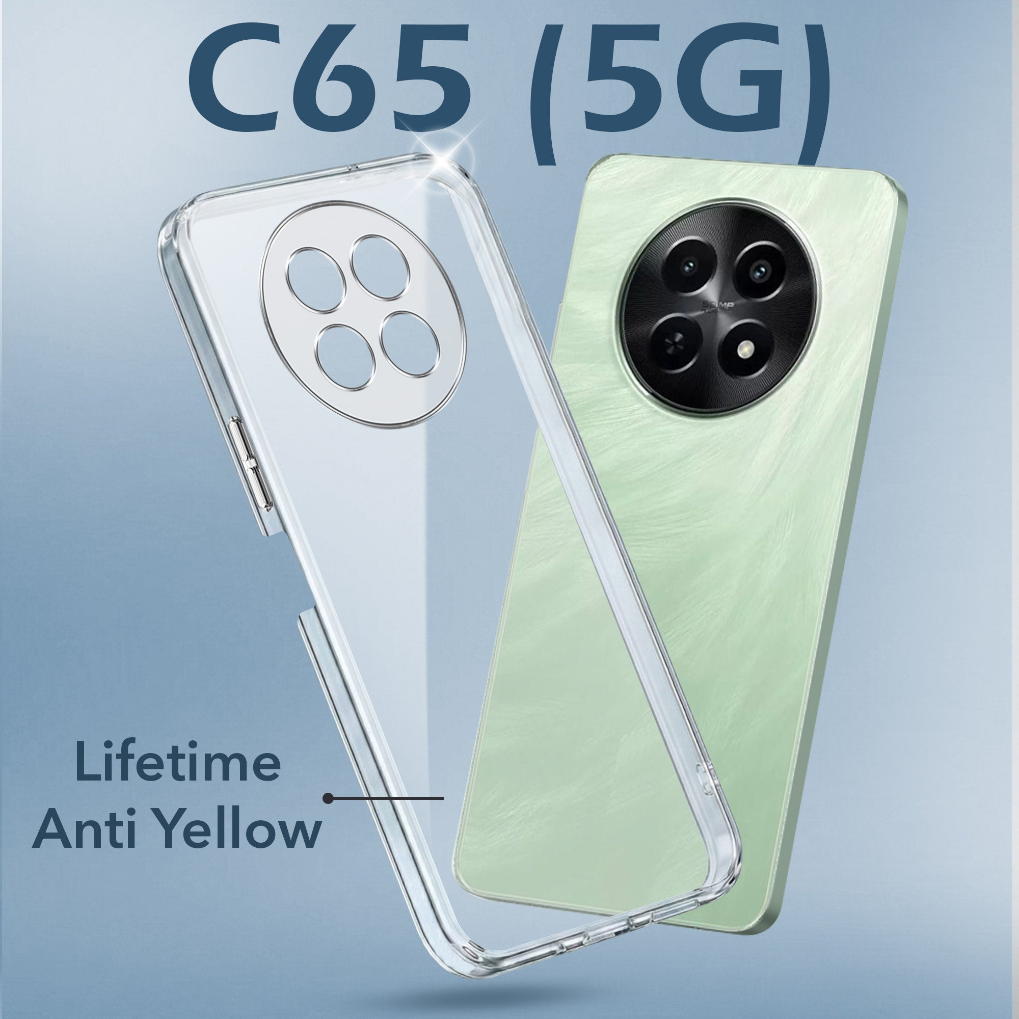 For Realme C65 5G Back Cover Case (Hard Anti Yellow Clear Case | Sleek Hard Crystal Clear | Drop & Camera Protection | Shockproof Polycarbonate)