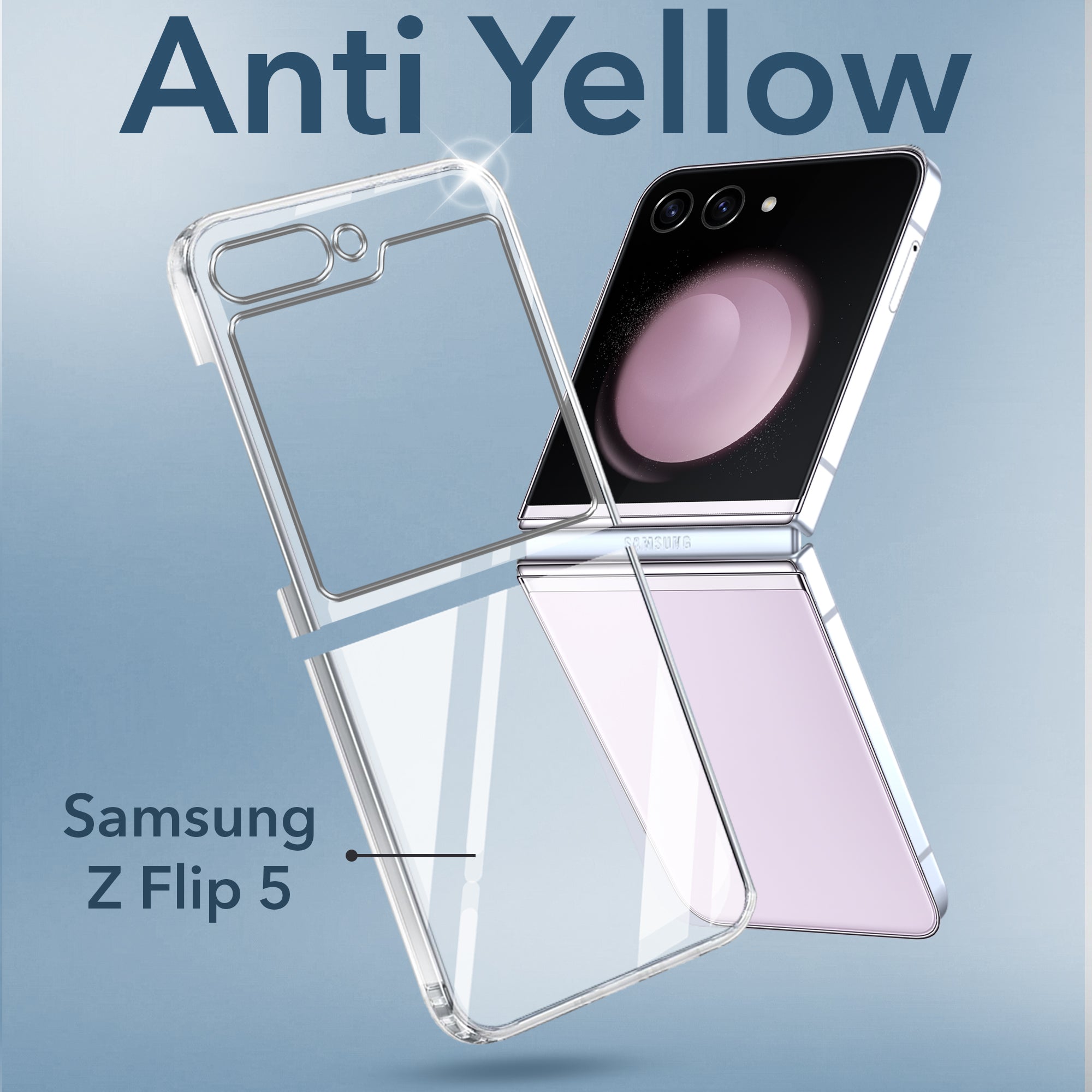 For Samsung Galaxy Z Flip 5 5G Back Cover Case (Hard Anti Yellow Clear Case | Sleek Hard Crystal Clear | Drop & Camera Protection | Shockproof