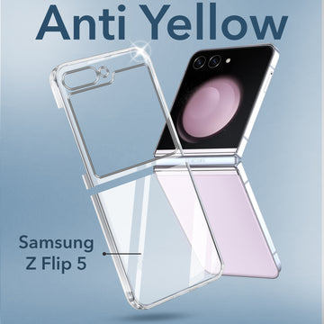 For Samsung Galaxy Z Flip 5 5G Back Cover Case (Hard Anti Yellow Clear Case | Sleek Hard Crystal Clear | Drop & Camera Protection | Shockproof