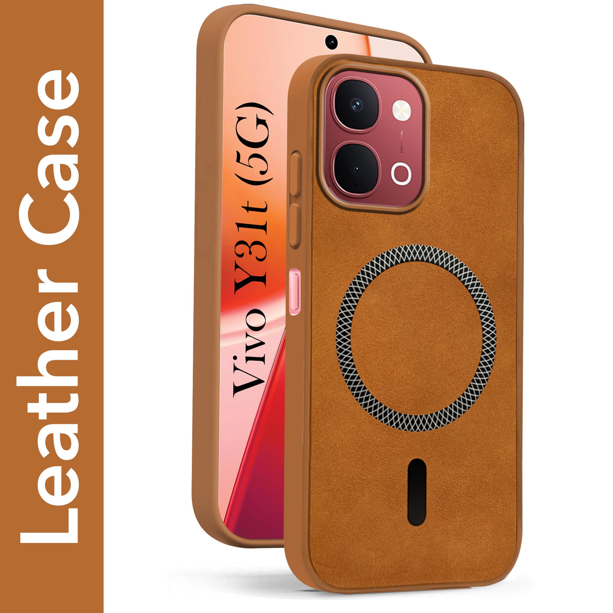 For Vivo Y31T 5G Back Cover Case Leather Finish (MagSafe Compatible Wireless Charging | Soft Touch | Camera Bump Protection)