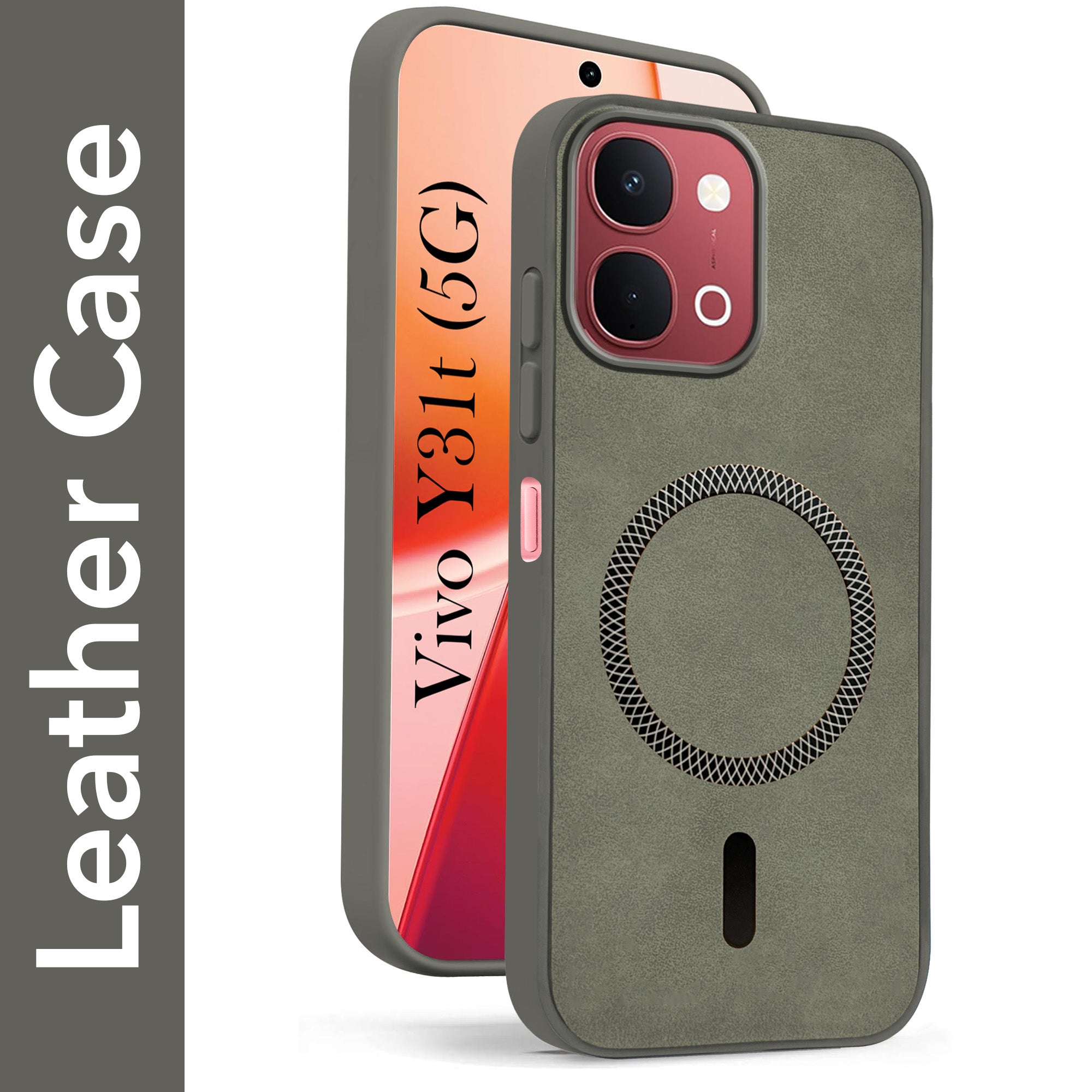 For Vivo Y31T 5G Back Cover Case Leather Finish (MagSafe Compatible Wireless Charging | Soft Touch | Camera Bump Protection)