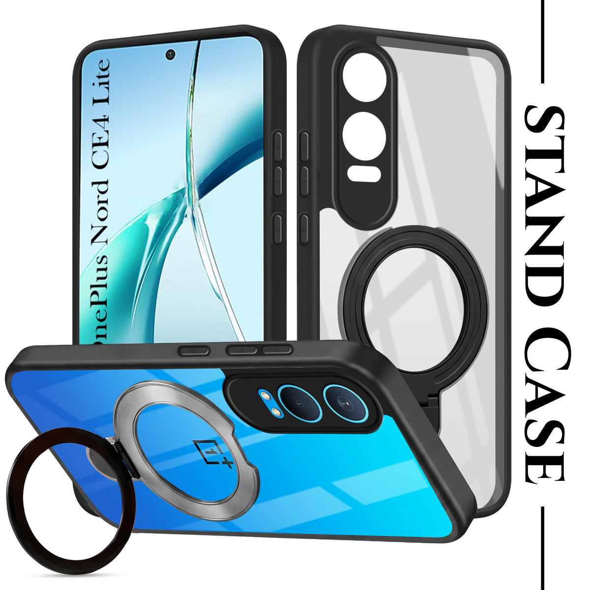 For OnePlus Nord CE 4 Lite Back Cover Case (Kick Stand Ring Holder | Life time Anti Yellow | Camera Protection)