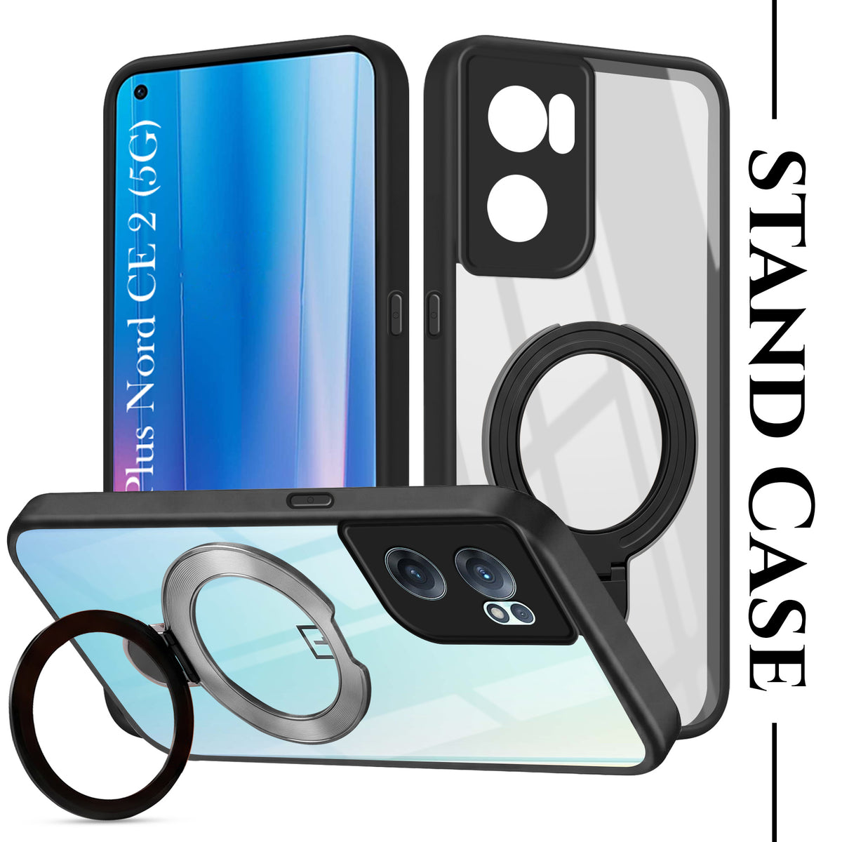 For OnePlus Nord CE 2 5G Back Cover Case (Kick Stand Ring Holder | Life time Anti Yellow | Camera Protection)