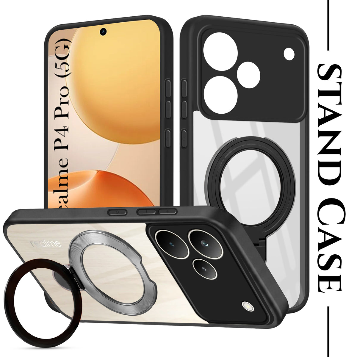 For Realme P4 Pro Back Cover Case (Kick Stand Ring Holder | Life time Anti Yellow | Camera Protection)