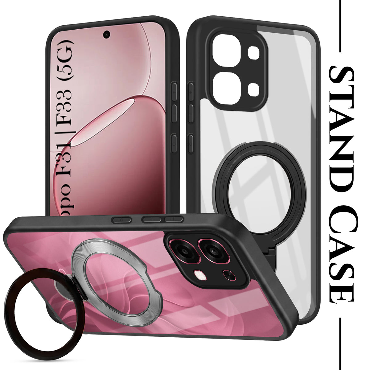 For Oppo F31 5G | Oppo F33 5G Back Cover Case (Kick Stand Ring Holder | Life time Anti Yellow | Camera Protection)