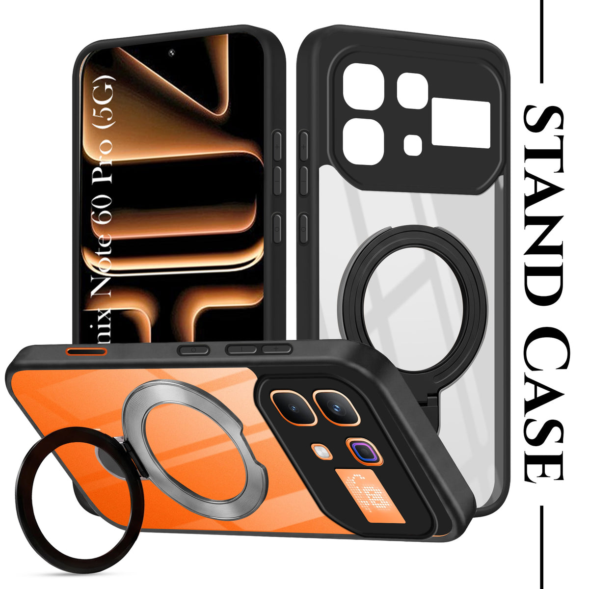 For Infinix Note 60 Pro 5G Back Cover Case (Kick Stand Ring Holder | Life time Anti Yellow | Camera Protection)