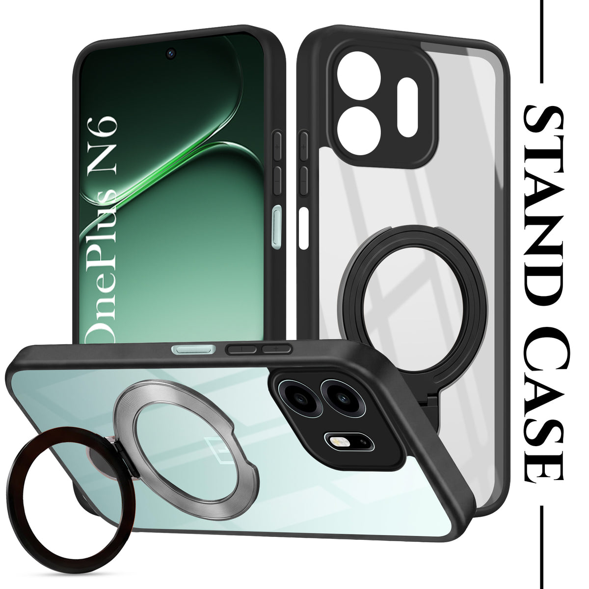 For OnePlus N6 Back Cover Case (Kick Stand Ring Holder | Life time Anti Yellow | Camera Protection)