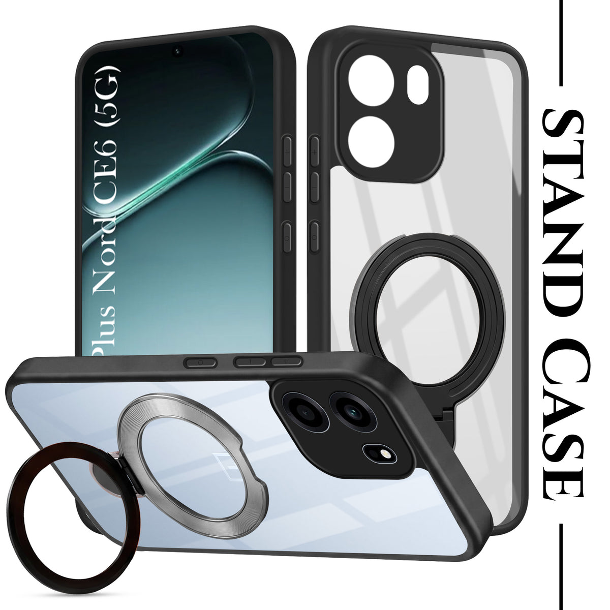 For Oneplus Nord CE 6 Back Cover Case (Kick Stand Ring Holder | Life time Anti Yellow | Camera Protection)